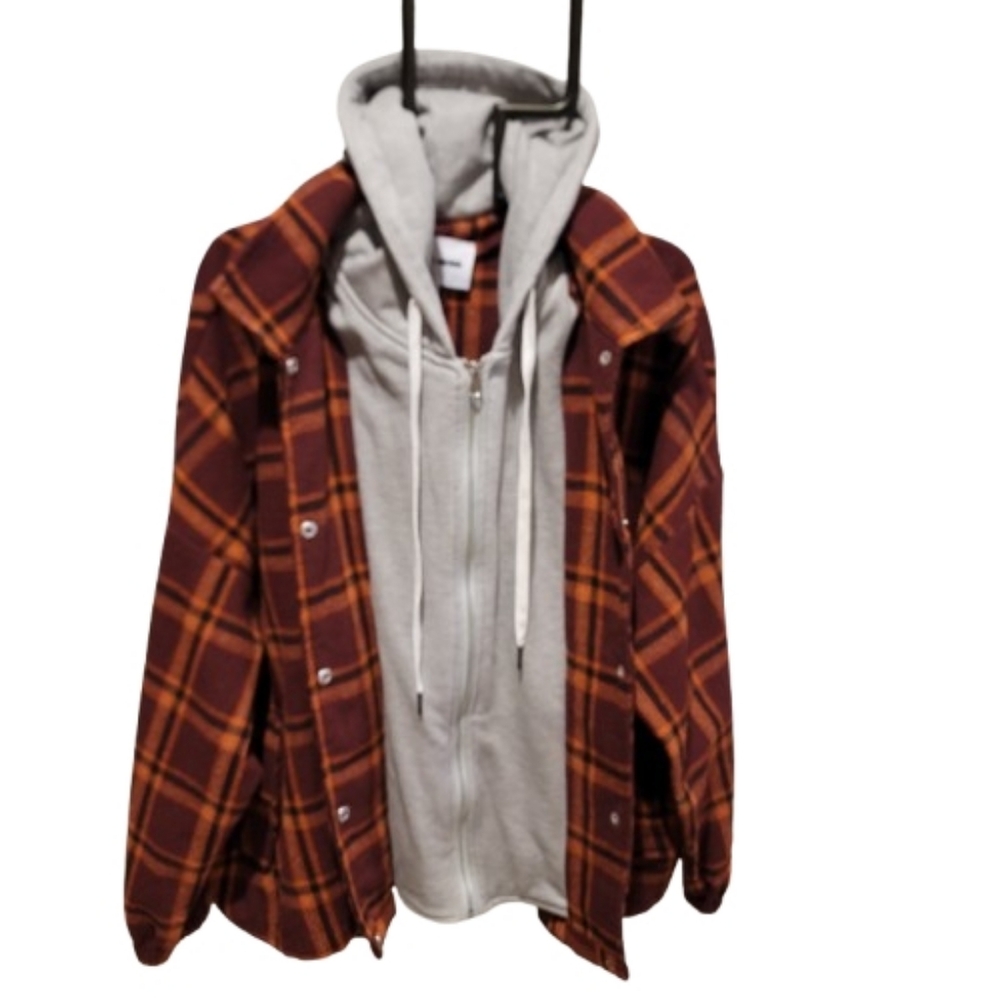 Fashion Nova Outdoor Plaid All In One Shirt Hoodie Top XL - Picture 5 of 17